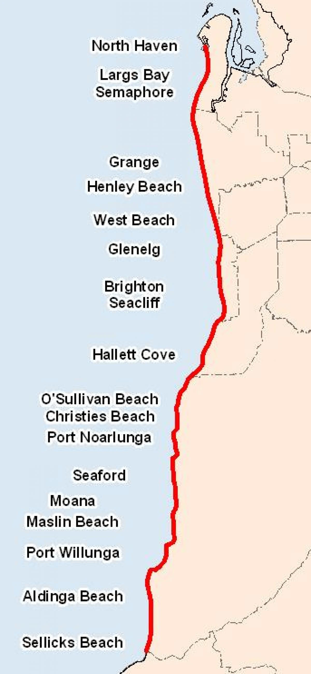 map of Adelaide coastline