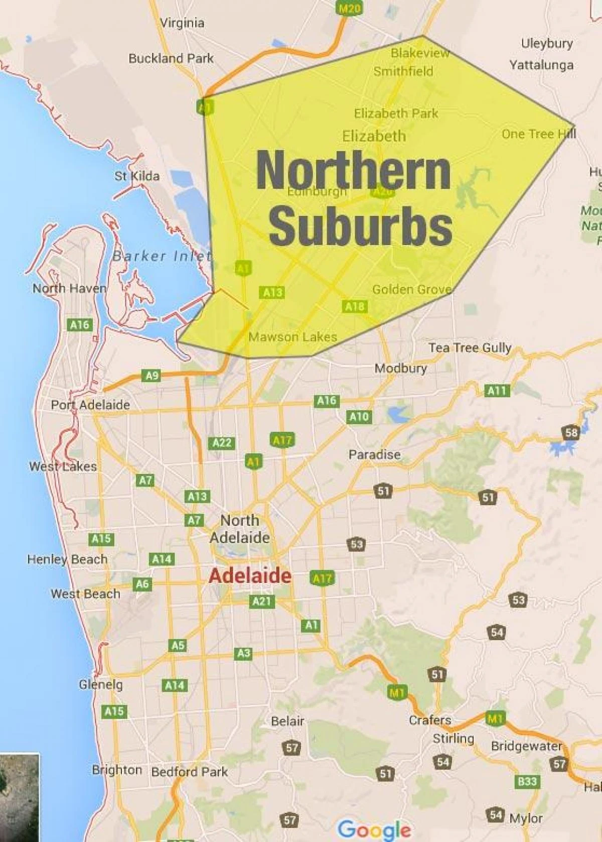 northern suburbs Adelaide map